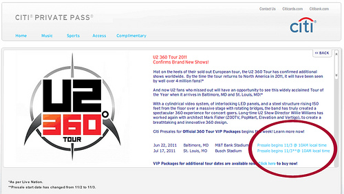 Citi card presale timing